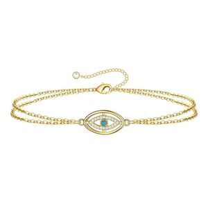 18K Gold Plated Women's Evil Eye Bracelet with Center Faux Stone Waterproof